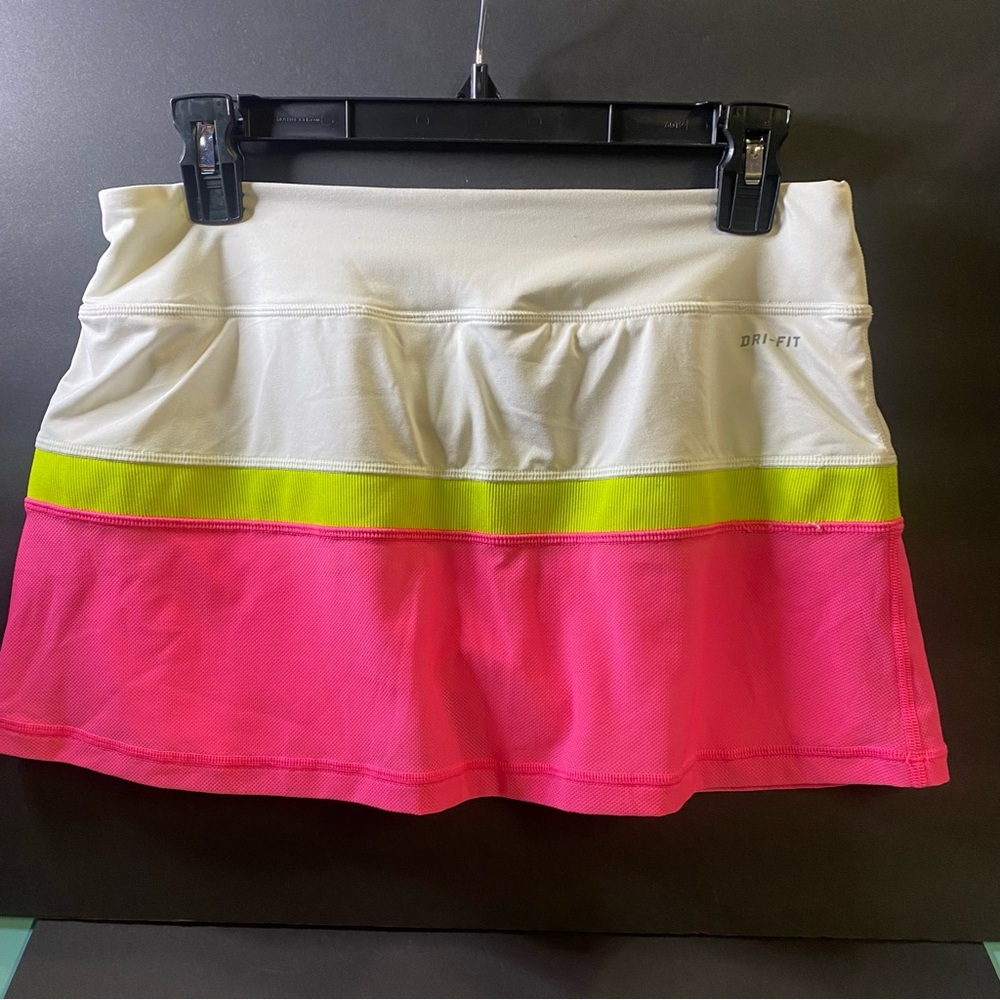 Nike Women's Skirt in White, Neon Yellow, and Pink - Picture 2 of 9